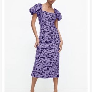 Zara midi purple polka dot dress